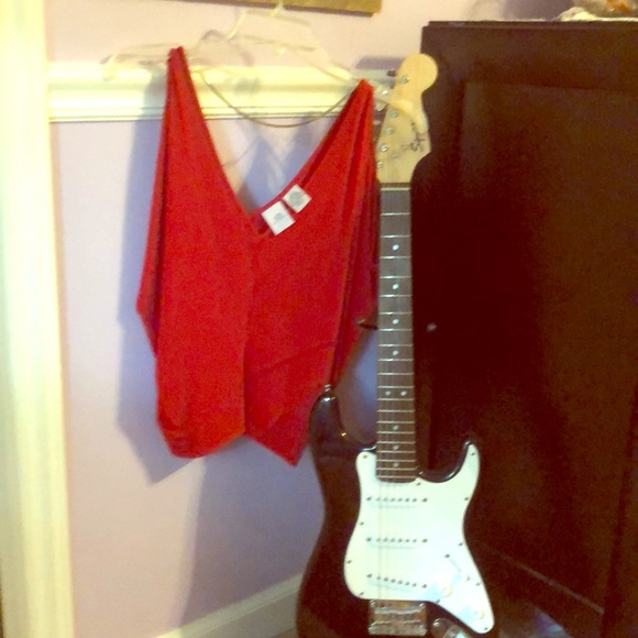 RED, like New, Armani/Exchange Deep V tapered tank - Picture 1 of 3